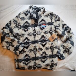 NWT Home Free Womens Gray & White New Mexico Fleece Pullover Jacket Size Medium